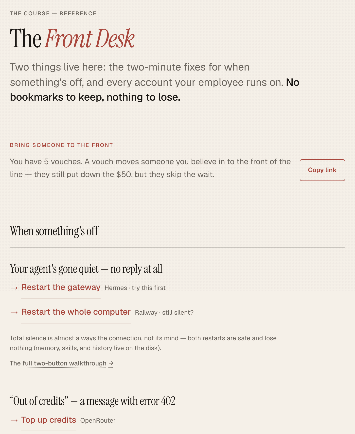 The Front Desk — accounts in one place and one-click fixes